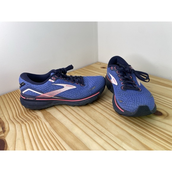 Brooks Shoes - Brooks Ghost 15 1203801B469 Women's 7.5 Running Shoes Blue Peacoat Pink Sneakers